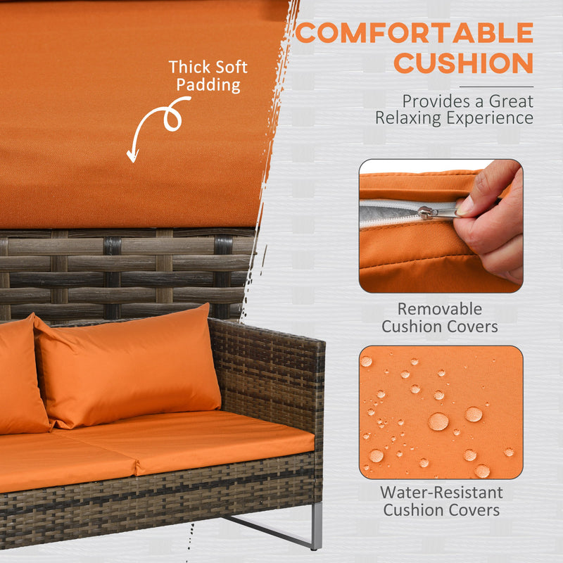 Outsunny 4Pcs Patio Rattan Sofa Garden Furniture Set with Table Cushions Orange