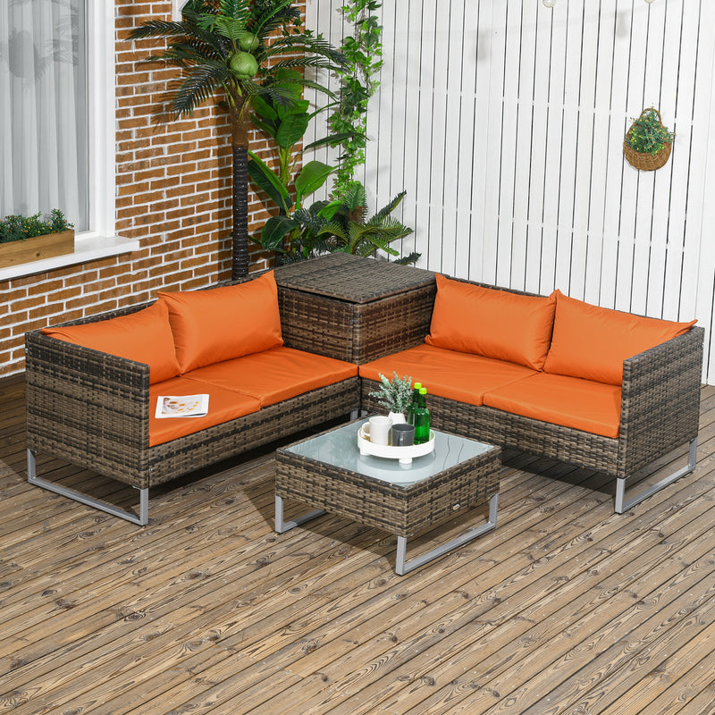 Outsunny 4Pcs Patio Rattan Sofa Garden Furniture Set with Table Cushions Orange