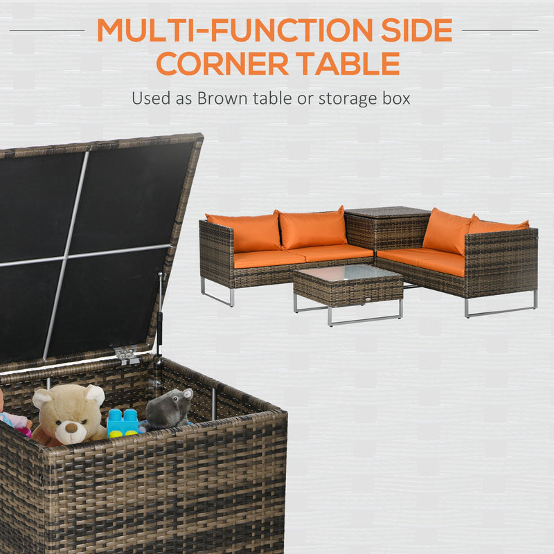 Outsunny 4Pcs Patio Rattan Sofa Garden Furniture Set with Table Cushions Orange