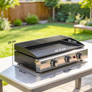 Outsunny 3 Burner Grill Griddle, Tabletop Gas BBQ With Grease Cup, Black