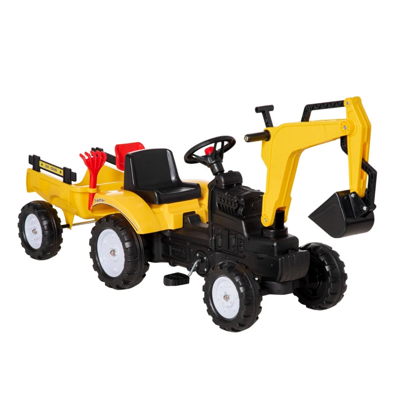 HOMCOM Kids Ride On Pedal Digger Construction Car - Yellow