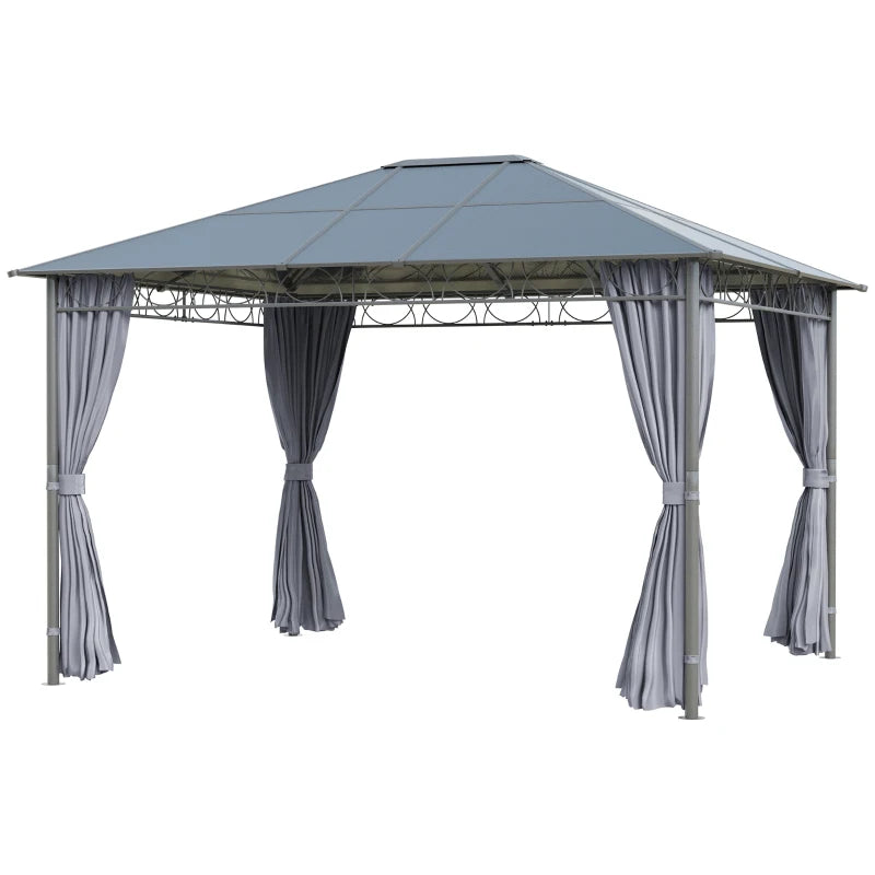 Outsunny Hardtop Gazebo with Curtains 3 x 3m - Grey