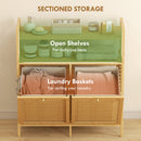 HOMCOM Double Tilt Out Laundry Cabinet Bamboo Laundry Hamper Cabinet