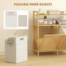 HOMCOM Double Tilt Out Laundry Cabinet Bamboo Laundry Hamper Cabinet