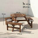 Outsunny 6 Person Fir Wood Table Bench Set Outdoor Garden Patio, Carbonized