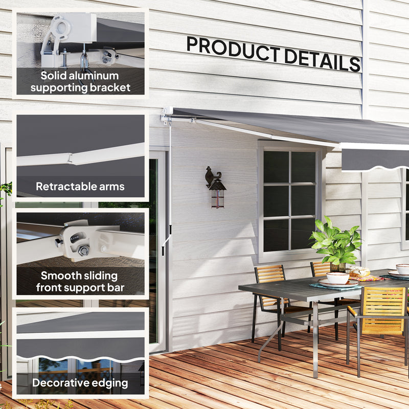 Outsunny Garden Sun Shade Canopy Retractable Awning, 2.5 x 2m