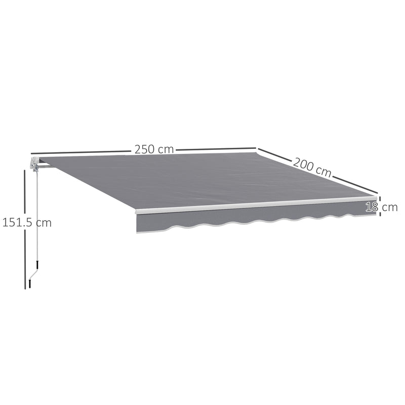 Outsunny Garden Sun Shade Canopy Retractable Awning, 2.5 x 2m