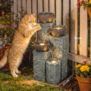 Outsunny 4-Tier Outdoor Fountain With LED Lights, Grey And Rustic Brown