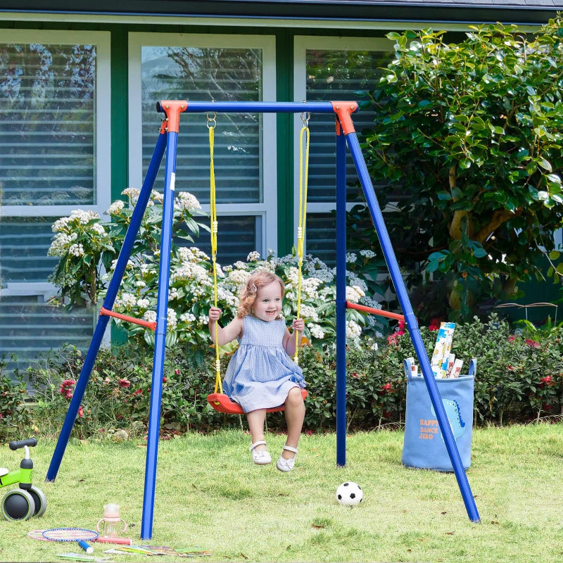 Outsunny Metal Children's Garden Swing  3-8 Years Old Blue