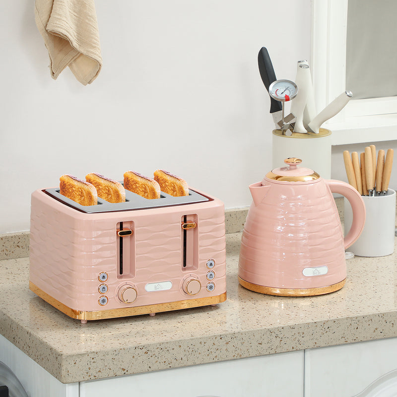 HOMCOM Kettle and Toaster Set 1.7L Kettle & 4 Slice Toaster, Light