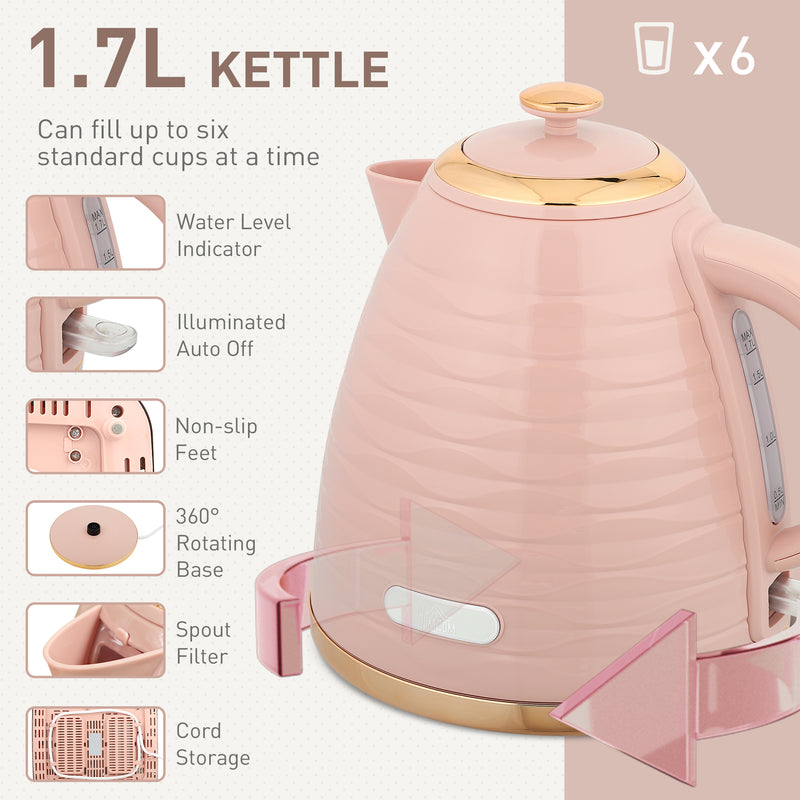 HOMCOM Kettle and Toaster Set 1.7L Kettle & 4 Slice Toaster, Light