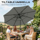 Outsunny Garden Parasol, Outdoor Umbrella With Tilt Function, Grey