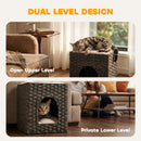 PawHut 2-Tier Wicker Cat House, Rattan Cat Bed with Washable Cushions