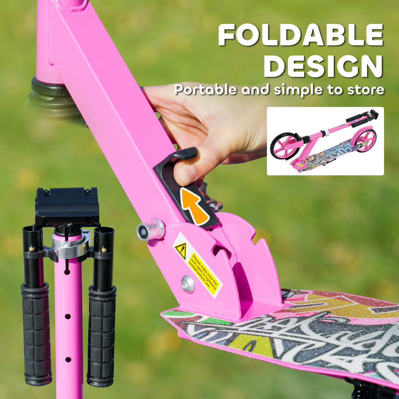 AIYAPLAY Kids Scooter, Foldable Kick Scooter w/ Adjustable Handlebar, Pink
