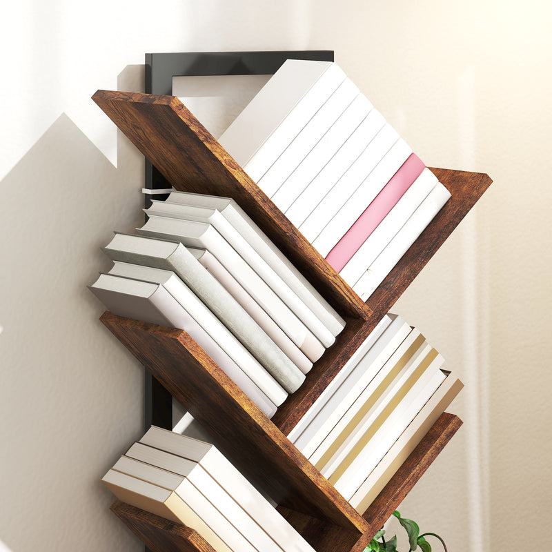 HOMCOM Tier Tree Bookshelf with Steel Frame for Living Room