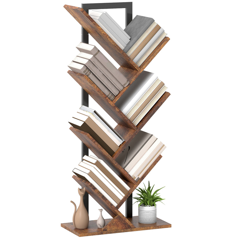 HOMCOM Tier Tree Bookshelf with Steel Frame for Living Room