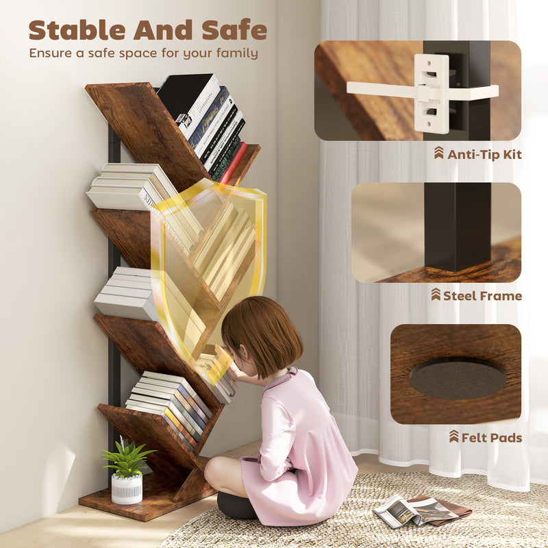 HOMCOM Tier Tree Bookshelf with Steel Frame for Living Room