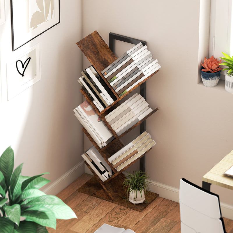 HOMCOM Tier Tree Bookshelf with Steel Frame for Living Room