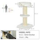 PawHut 2 Tier Cat Resting Tree w/ Top Basket Cushion Sisal Post Cream White