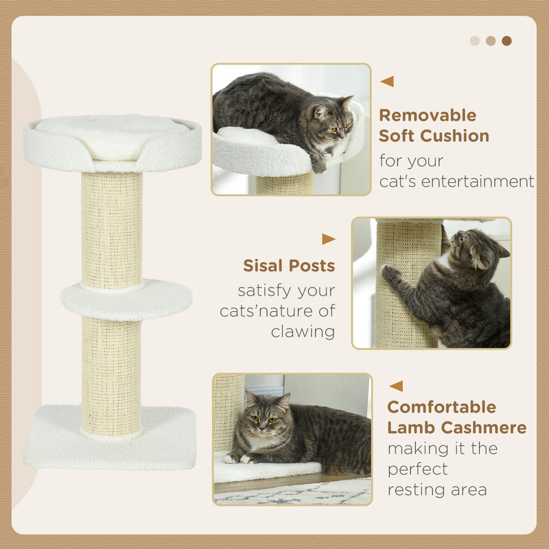 PawHut 2 Tier Cat Resting Tree w/ Top Basket Cushion Sisal Post Cream White