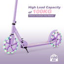 Kick Scooter Foldable and Adjustable Design with 2 Big Wheels and LED Lights-Purple