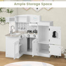 Kid's Wooden Corner Play Kitchen with Ample Accessories-White