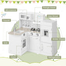 Kid's Wooden Corner Play Kitchen with Ample Accessories-White