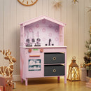Kids Play Kitchen with 2 Stoves and Drawers and Dishwasher-Pink