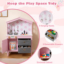 Kids Play Kitchen with 2 Stoves and Drawers and Dishwasher-Pink