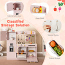 Kids Wooden Kitchen Playset Pretend Play with Chalkboard and Ice Maker-Pink
