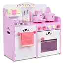 Kids Wooden Kitchen Playset with Oven and 13-Pieces Cookware
