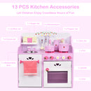 Kids Wooden Kitchen Playset with Oven and 13-Pieces Cookware