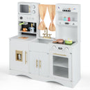 Kids Play Kitchen Wooden with Microwave and Ice Maker with Sounds-White