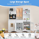 Kids Play Kitchen Wooden with Microwave and Ice Maker with Sounds-White
