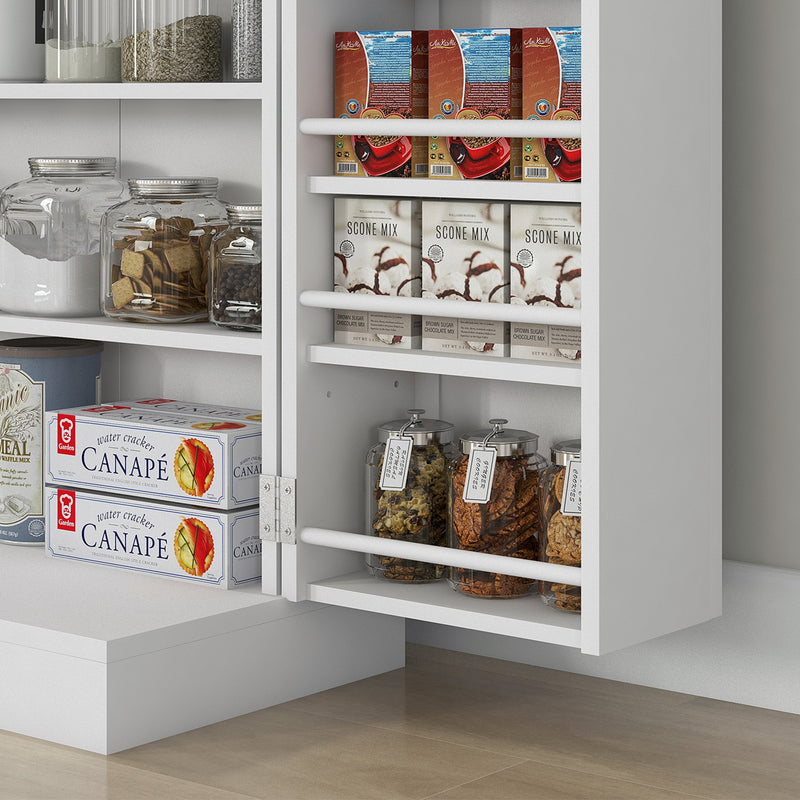 HOMCOM Kitchen Cupboard with Double Doors, 5-Tier Shelf, 12 Spice Racks, White