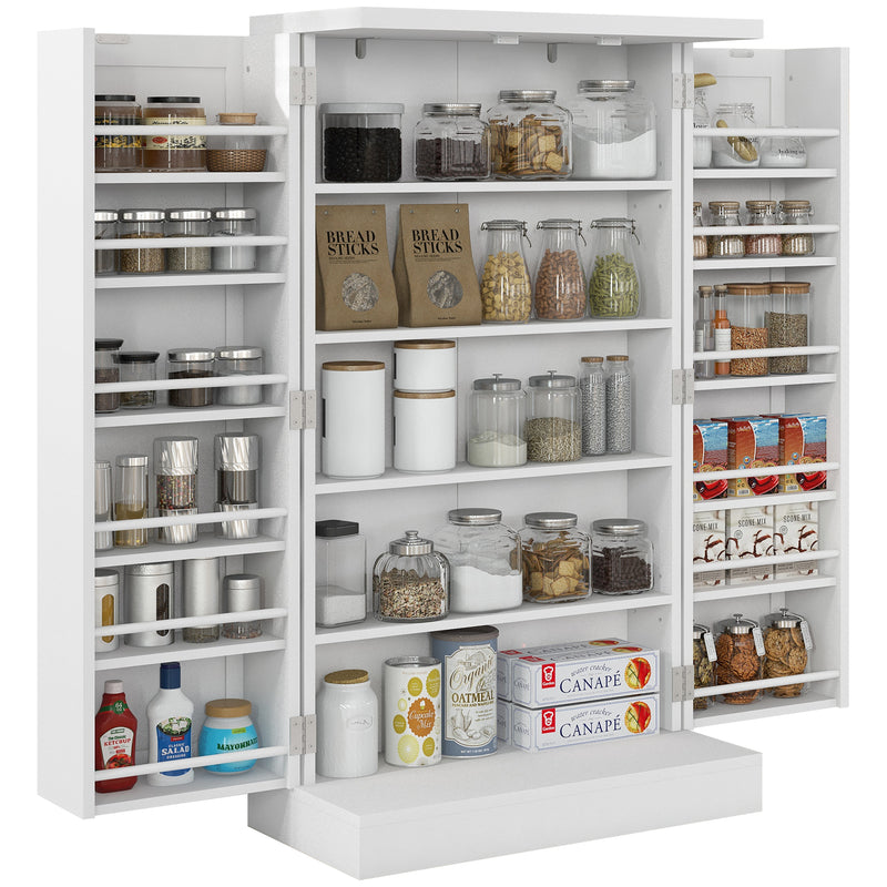 HOMCOM Kitchen Cupboard with Double Doors, 5-Tier Shelf, 12 Spice Racks, White