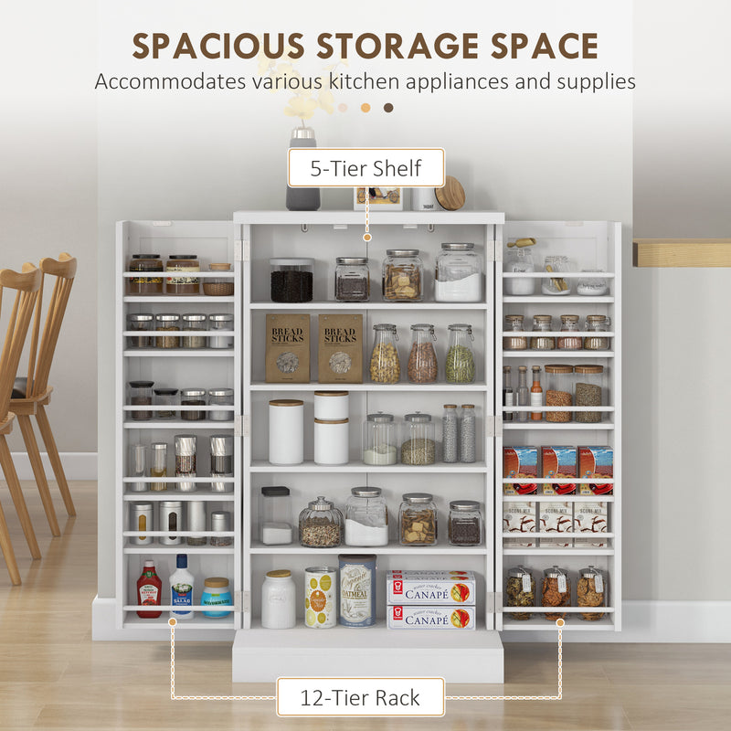 HOMCOM Kitchen Cupboard with Double Doors, 5-Tier Shelf, 12 Spice Racks, White