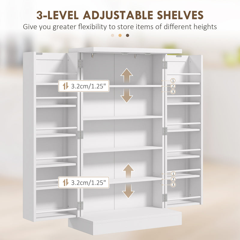 HOMCOM Kitchen Cupboard with Double Doors, 5-Tier Shelf, 12 Spice Racks, White