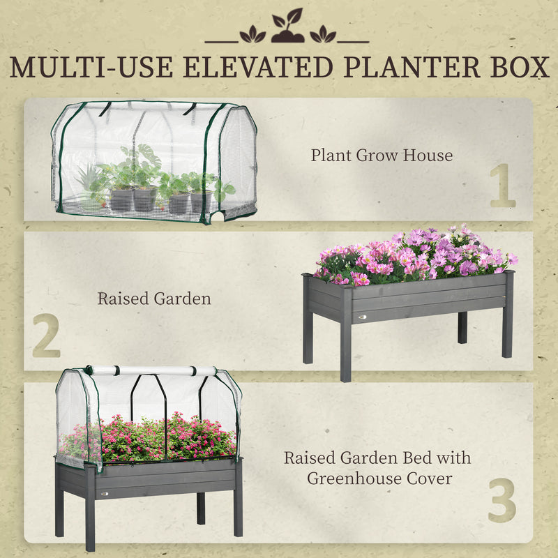 Outsunny Raised Garden Bed w/ PE Cover, Use for Patio, Garden, Dark Grey