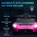 AIYAPLAY Maserati GT2 Licensed 12V Electric Ride On Car W/ Remote - Grey/Pink/White