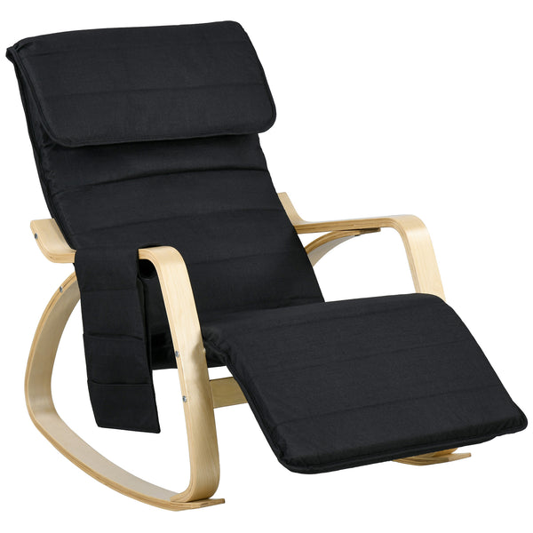 HOMCOM Rocking Chair Recliner Armchair With Adjustable Footrest, Black