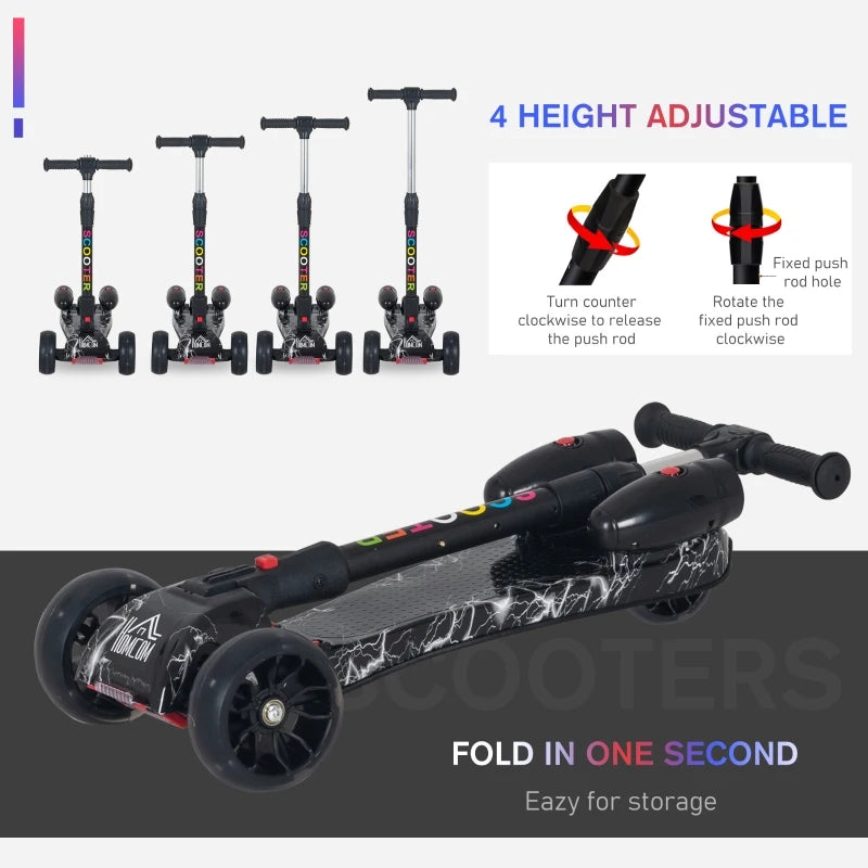 HOMCOM Kids 3 Wheel  Scooter with  Water Spray -  Black