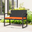 Outsunny 2 Seater Rattan Garden Bench with Cushion, Steel Frame, Orange