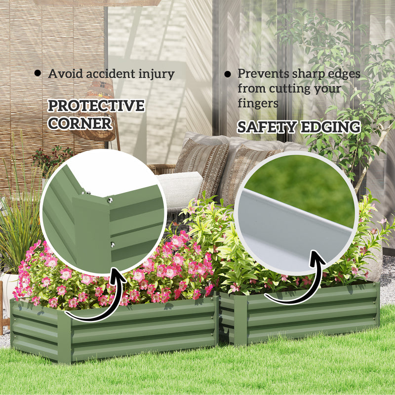 Outsunny Set of 2 Galvanised Raised Garden Bed, Green