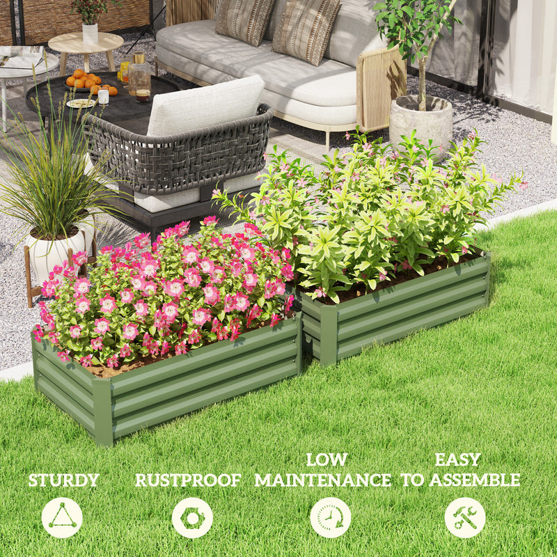 Outsunny Set of 2 Galvanised Raised Garden Bed, Green