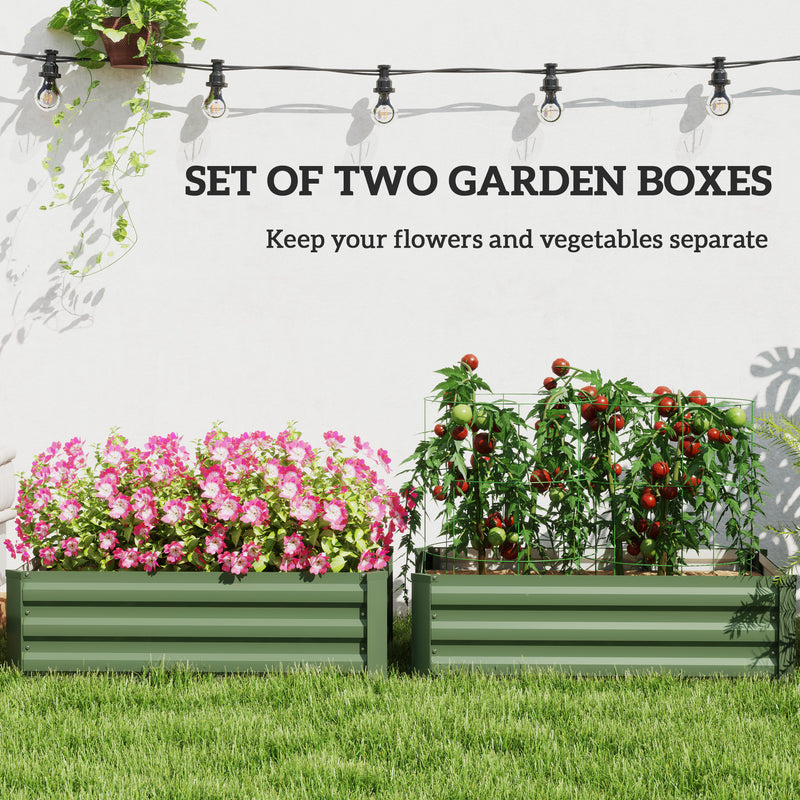 Outsunny Set of 2 Galvanised Raised Garden Bed, Green