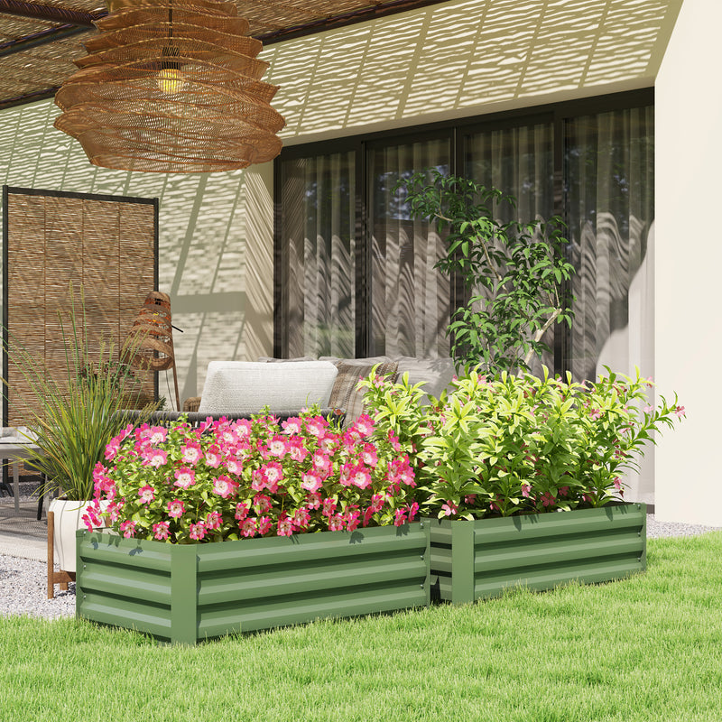 Outsunny Set of 2 Galvanised Raised Garden Bed, Green