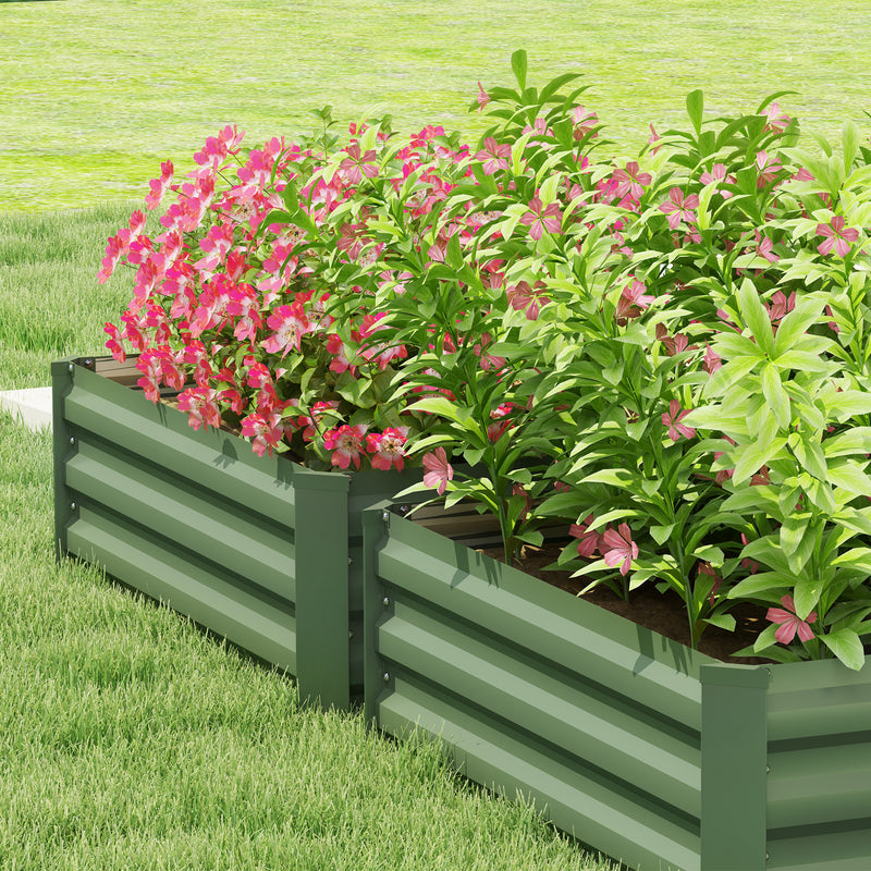 Outsunny Set of 2 Galvanised Raised Garden Bed, Green