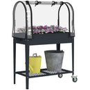 Outsunny Mobile Raised Garden Bed with Greenhouse Cover Bottom Shelf Dark Grey
