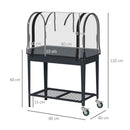 Outsunny Mobile Raised Garden Bed with Greenhouse Cover Bottom Shelf Dark Grey